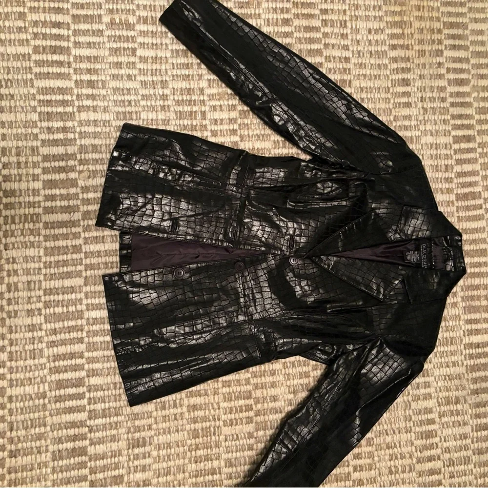 Dialogue Shiny Black Croc-Patterned genuine LEATHER Blazer xs - Picture 3 of 11